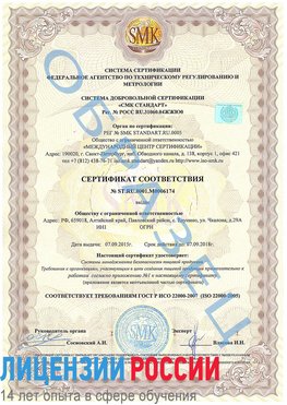 Образец сертификата соответствия Брянск Сертификат ISO 22000